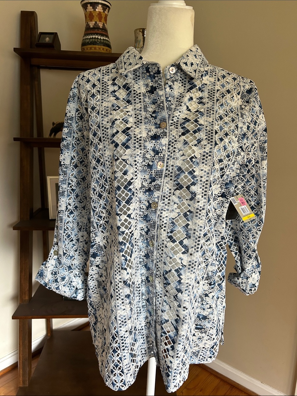 John Mark Light Blue Lace-Pattern Button Down Shirt